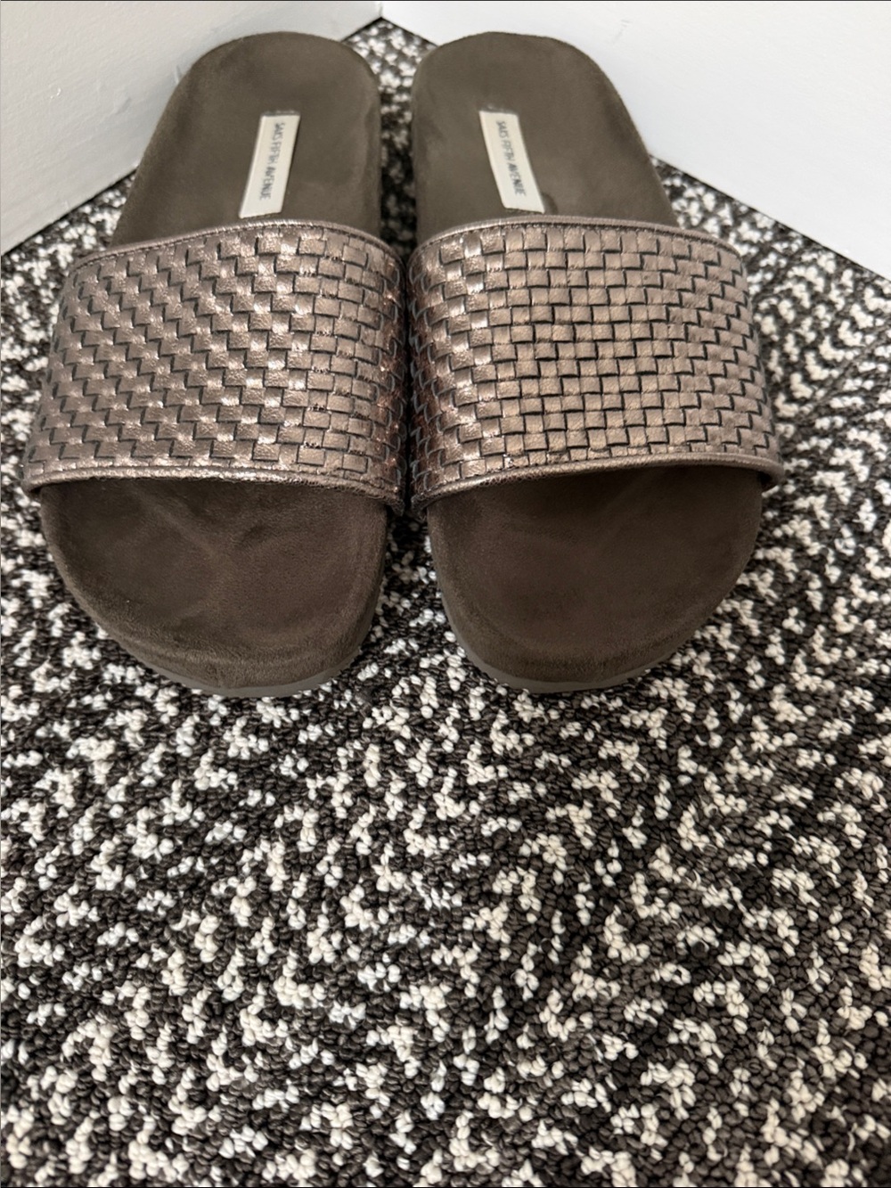 Saks Fifth Avenue Wide Metallic Grey Slide Sandals